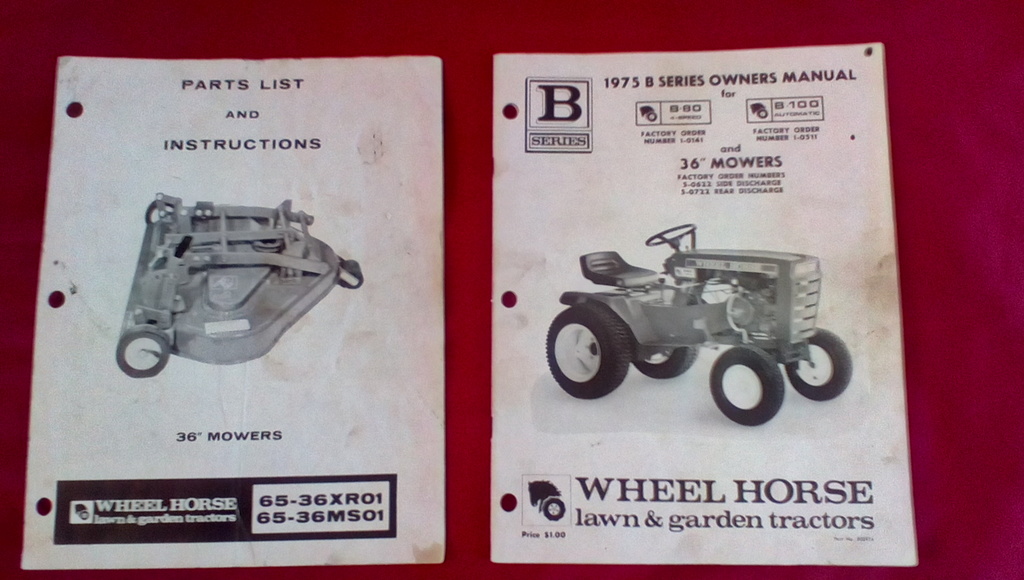 1974 WHEEL HORSE B-80 LAWN TRACTOR 36" REAR DISCHARGE INCLUDES MANUALS ...